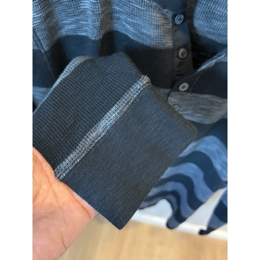 BRAND NEW- Express Waffle Knit Striped Henley Sweater Black Gray XL Long Sleeve‎